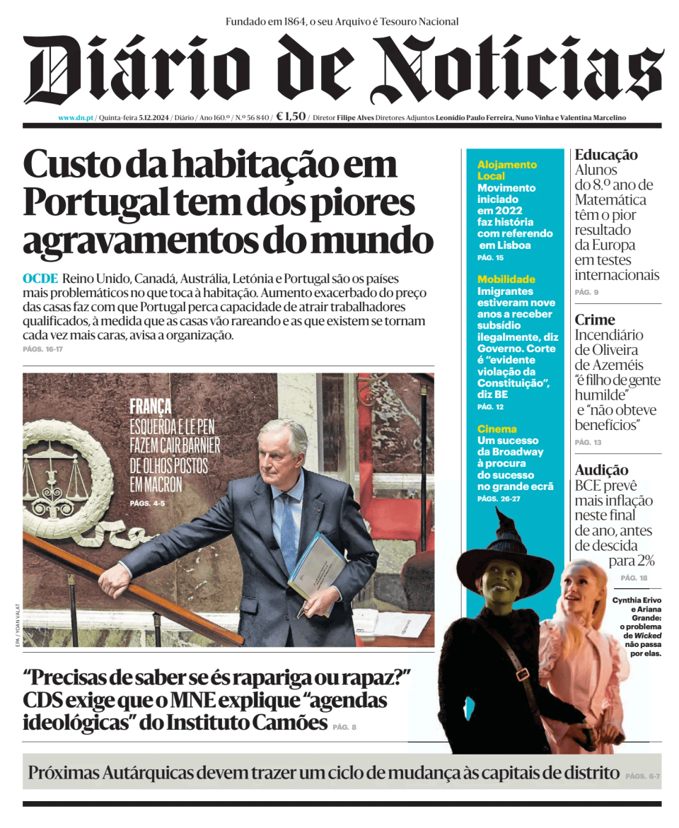 Prima-pagina-Diario de Noticias-edizione-di-oggi-20241205